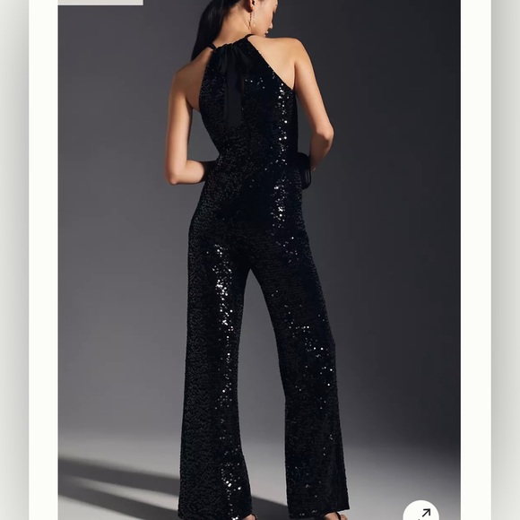 ANTHROPOLOGIE HUTCH SEQUIN HALTER JUMPSUIT BLACK  SIZE  8P NWT - Picture 3 of 17